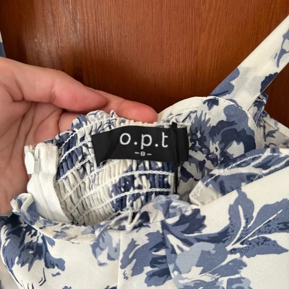 O.P.T. Toile De Jouy Floral Blue and White Women's Dress NWT - Picture 4 of 5